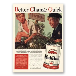 1940 Mobil Print Ad | No Swimming