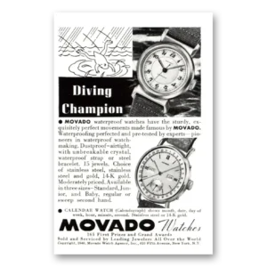 1940 Movado Watch Print Ad | Diving Champion