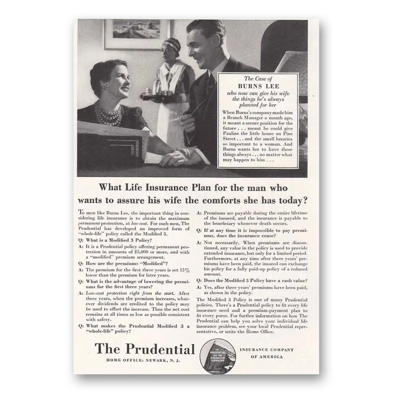 1940 Prudential Insurance Print Ad | Maid Burns Lee