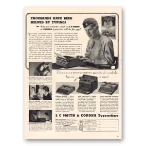 1940 Smith Corona Typewriters Print Ad | Helped By Typing
