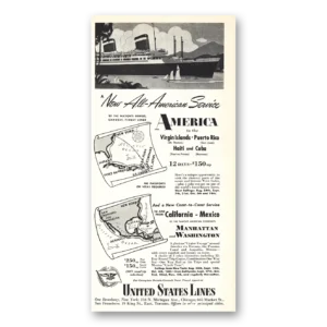 1940 United States Lines Print Ad | All American Service