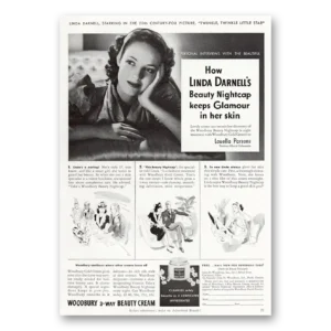 1940 Woodbury Beauty Cream Print Ad | Linda Darnell