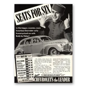 1941 Chevrolet Print Ad | Seats Six
