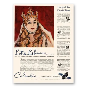 1941 Columbia Records Print Ad | Lotte Lehmann