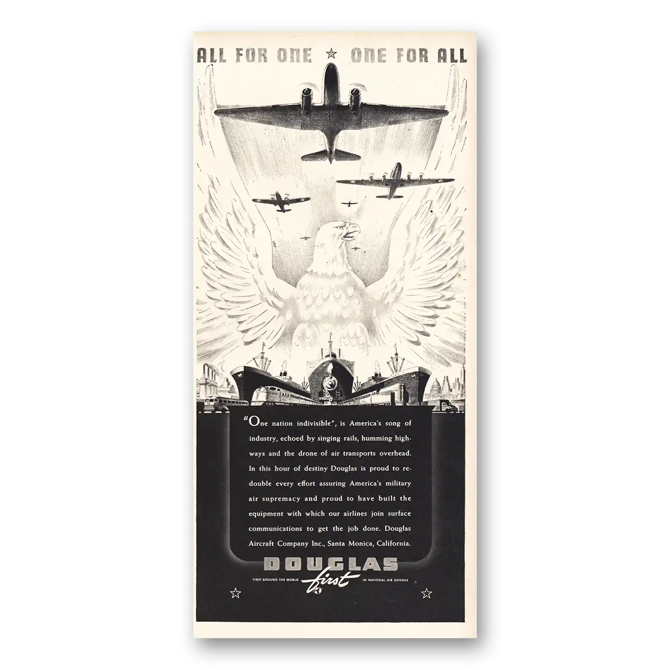 1941 Douglas Print Ad | All For One