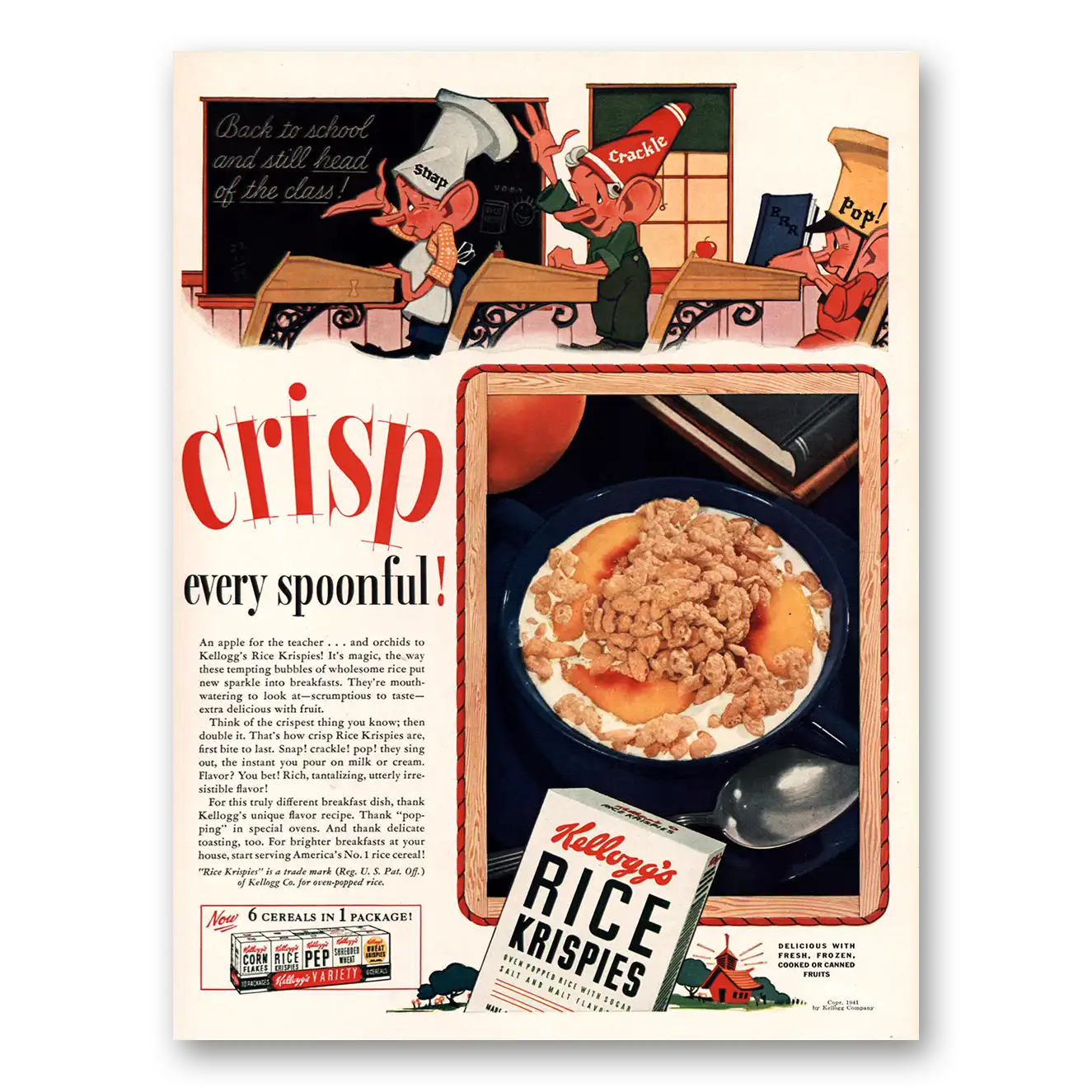 1941 Rice Krispies Cereal Print Ad | Snap Crackle Pop