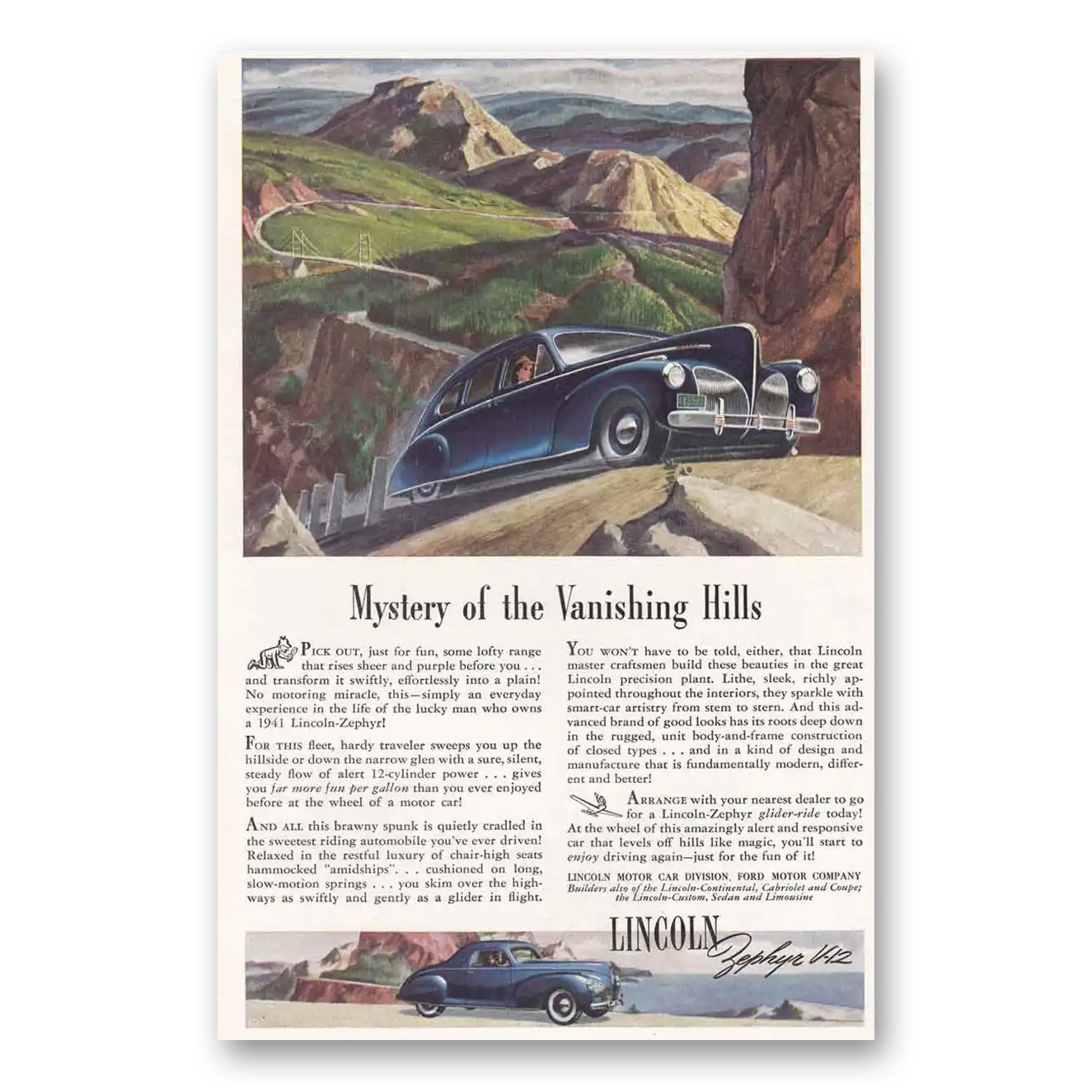 1941 Lincoln Zephyr Print Ad | Vanishing Hills