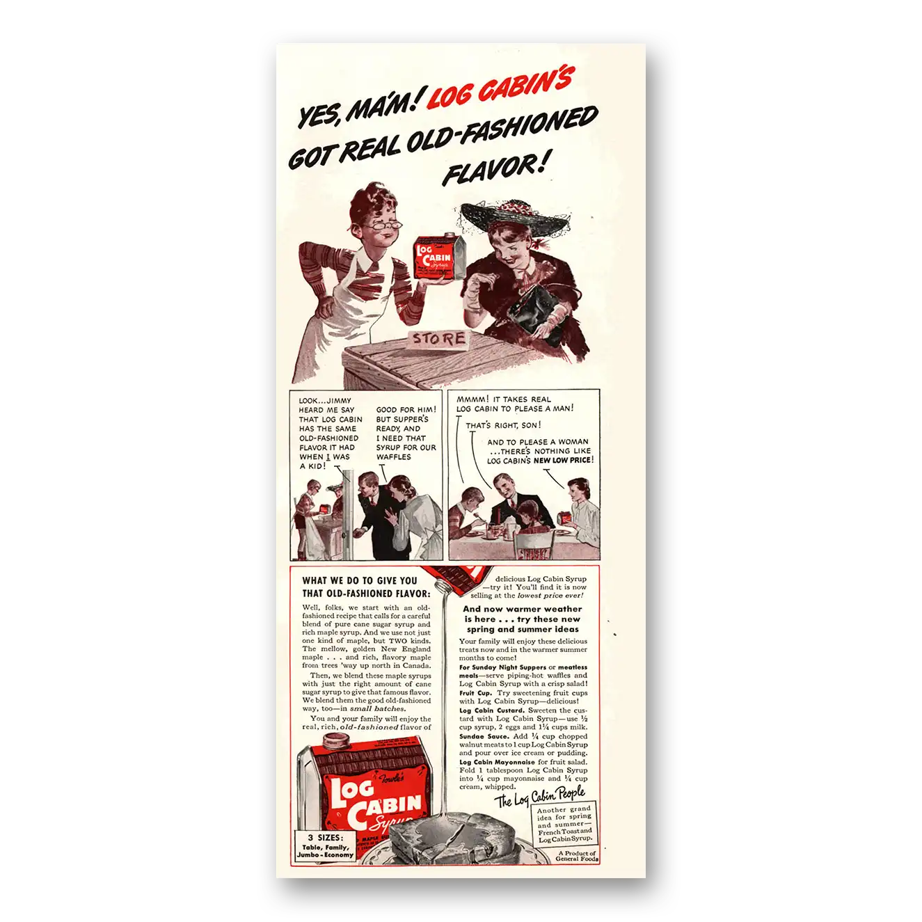 1941 Log Cabin Syrup Print Ad | Old Fashioned