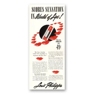 1941 Louis Philippe Lipstick Print Ad | Scores Sensation