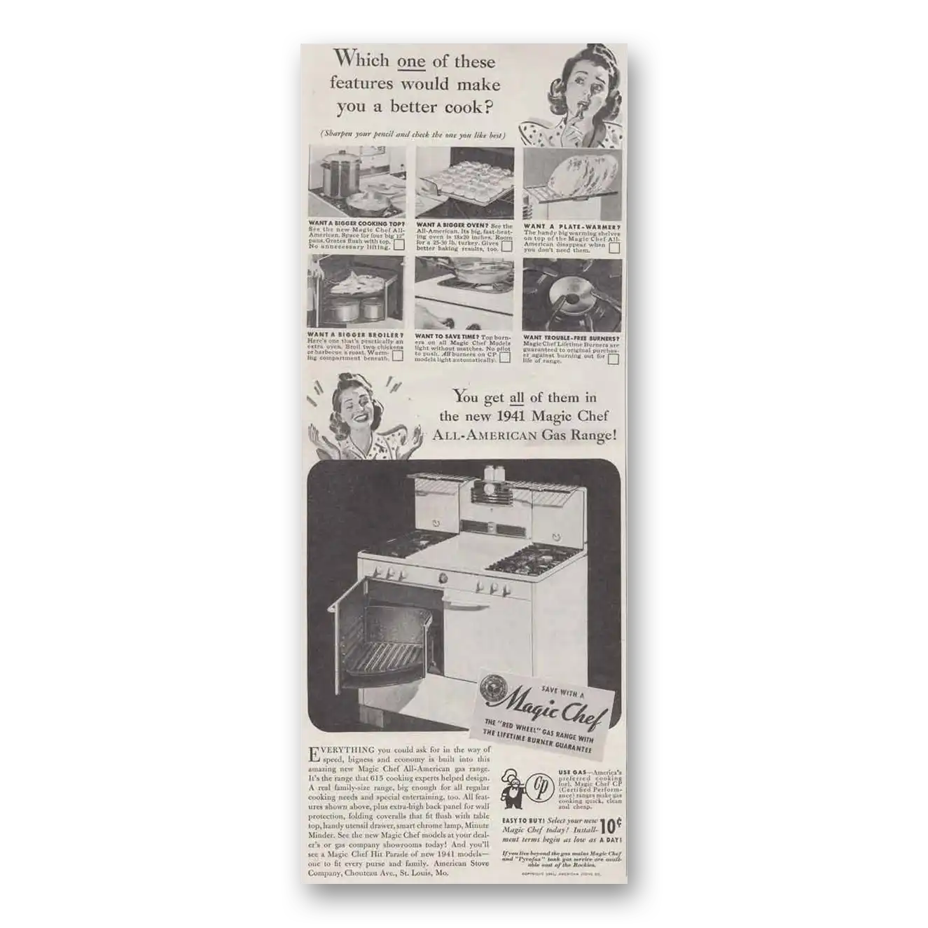 1941 Magic Chef Gas Ranges Print Ad | Better Cook