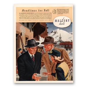 1941 Mallory Hats Print Ad | Ski Enthusiasts