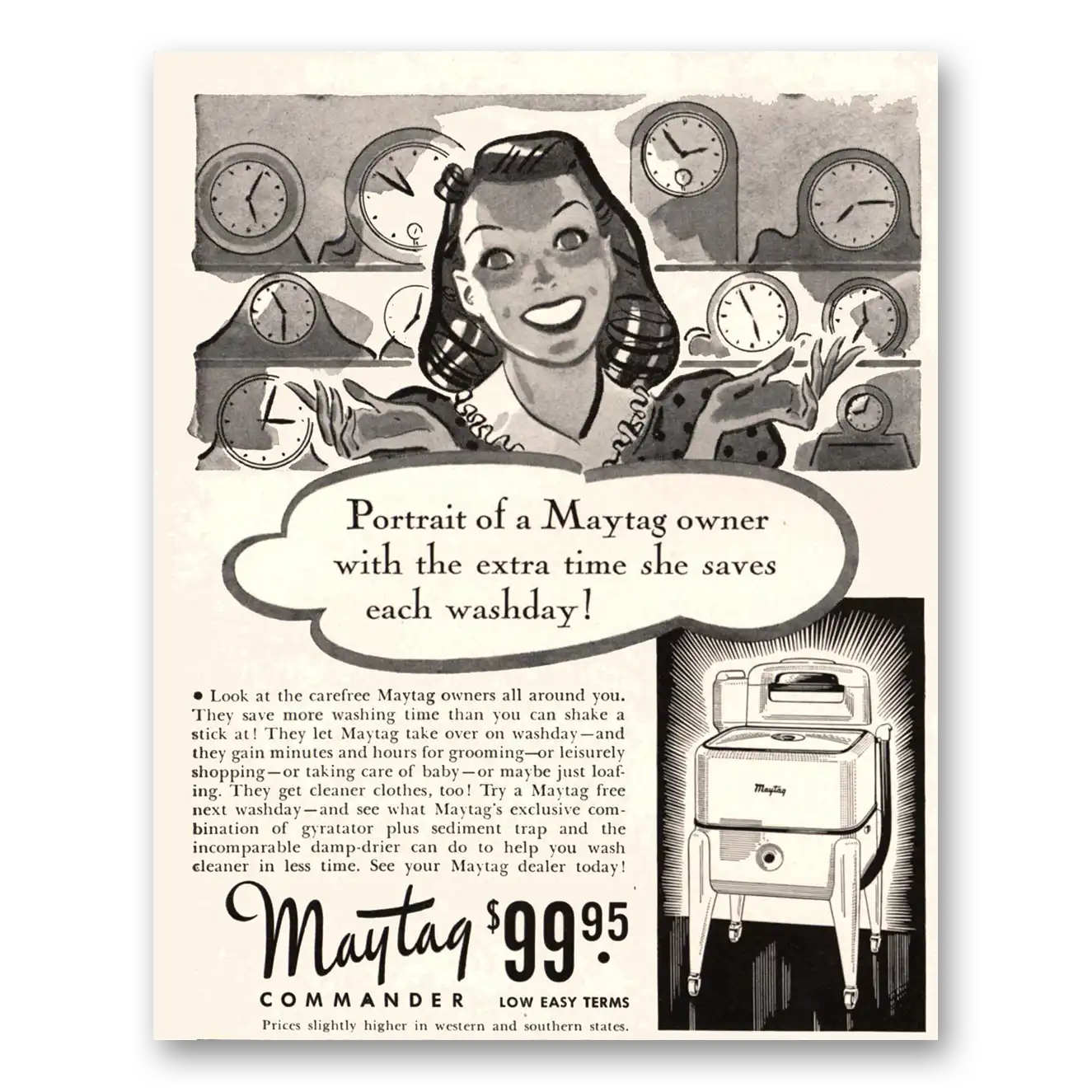1941 Maytag Commander Washer Print Ad | Extra Time