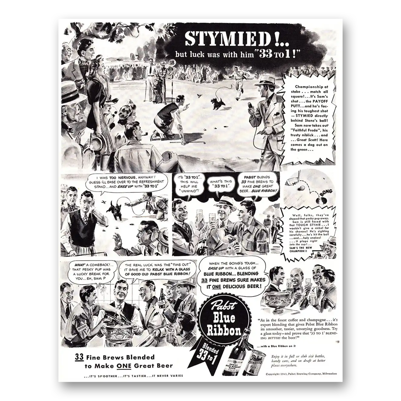 1941 Pabst Blue Ribbon Beer Print Ad | Stymied