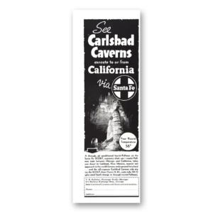 1941 Santa Fe Railway Print Ad | Carlsbad Caverns