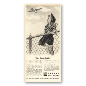 1941 United Airlines Print Ad | Here Comes Daddy