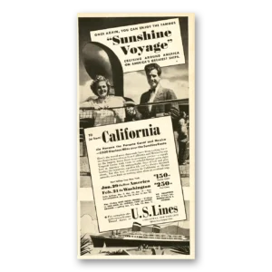 1941 United States Lines Print Ad | Sunshine Voyage