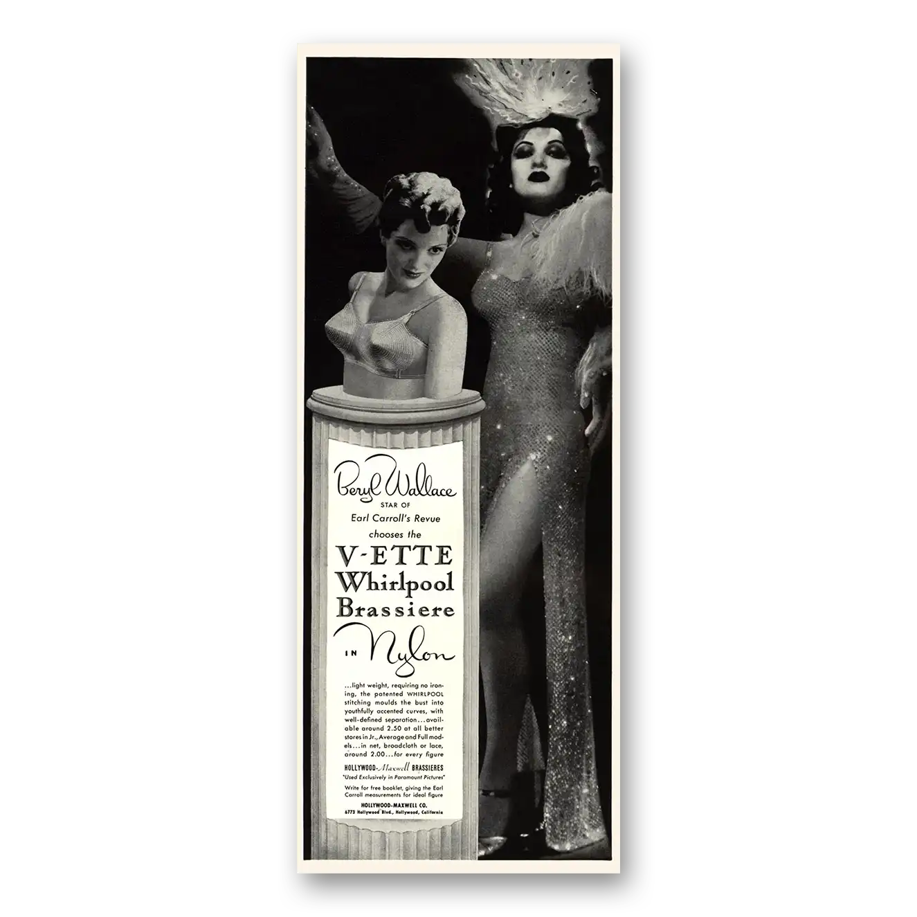 1941 V Ette Whirlpool Brassiere Print Ad | Beryl Wallace