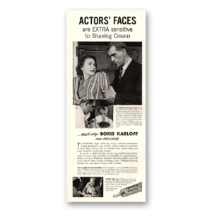 1941 Williams Shaving Cream Print Ad | Boris Karloff