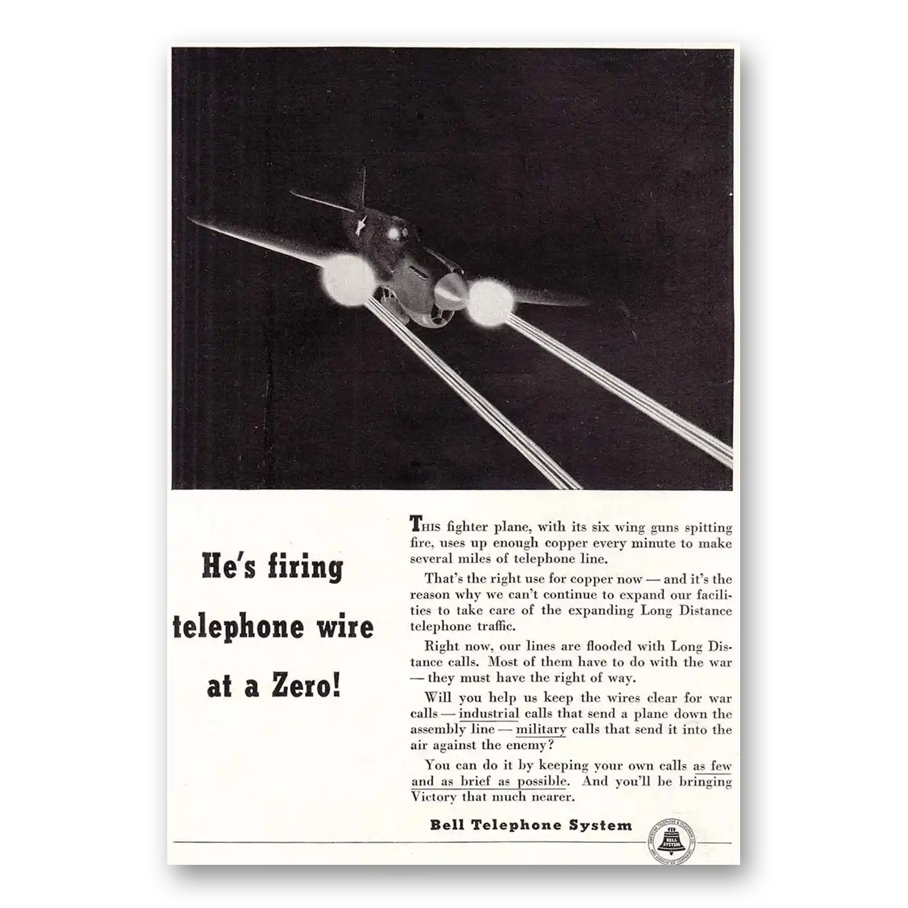 1942 Bell Telephone Print Ad | Telephone Wire