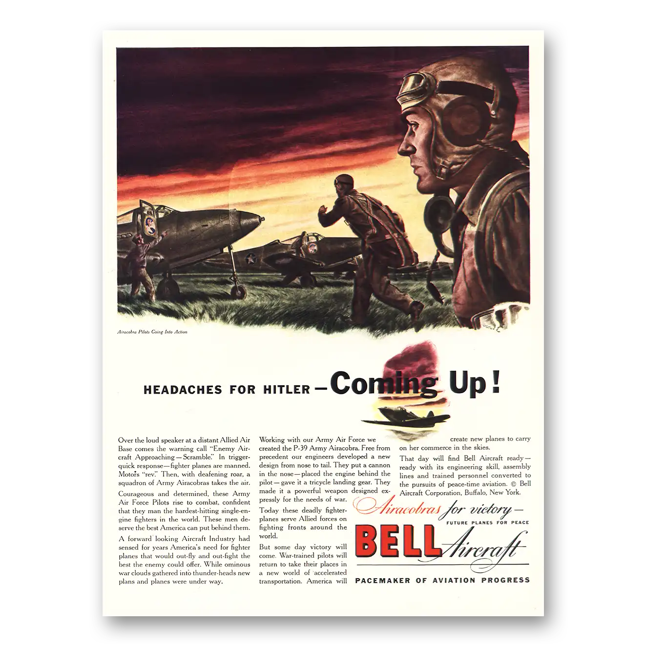 1942 Bell Aircraft Print Ad | Headaches For Hitler