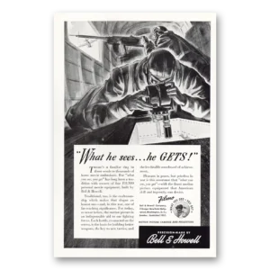 1942 Filmo Camera Print Ad | What He Sees