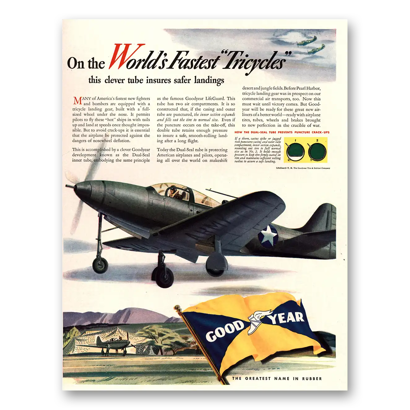 1942 Goodyear Tires Print Ad | Fastest Tricycles