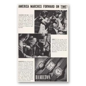 1942 Hamilton Watch Print Ad | America Marches