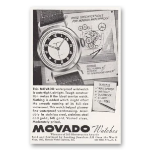 1942 Movado Watch Print Ad | Waterproof