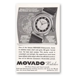 1942 Movado Watch Print Ad | Waterproof