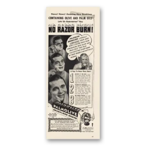 1942 Palmolive Shaving Cream Print Ad | Brushless Shave No Razor Burn