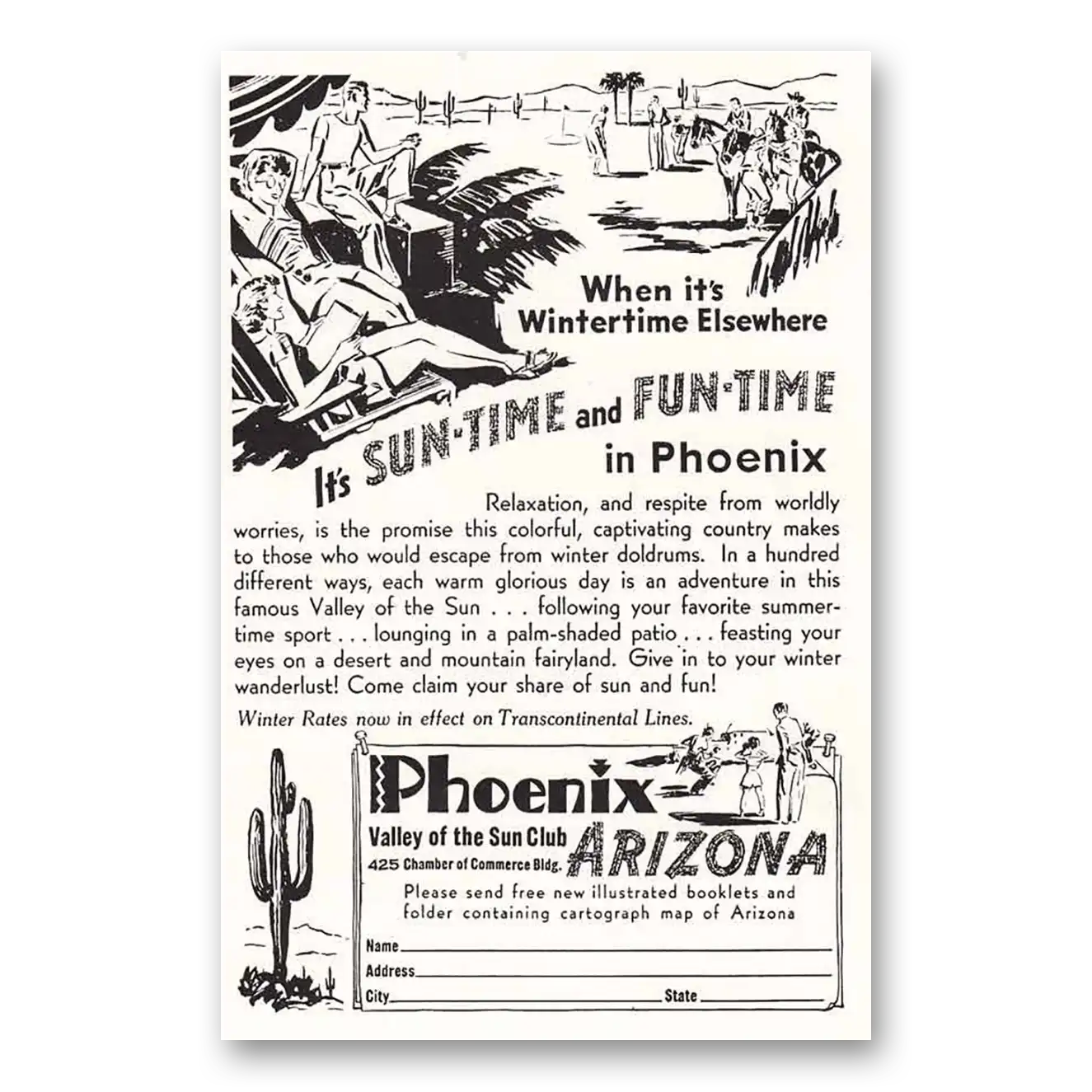 1942 Phoenix Arizona Print Ad | Sun Time Fun Time