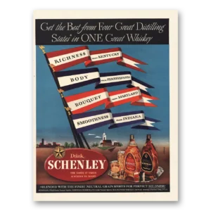 1942 Schenley Whiskey Print Ad | Four Great Distilling States