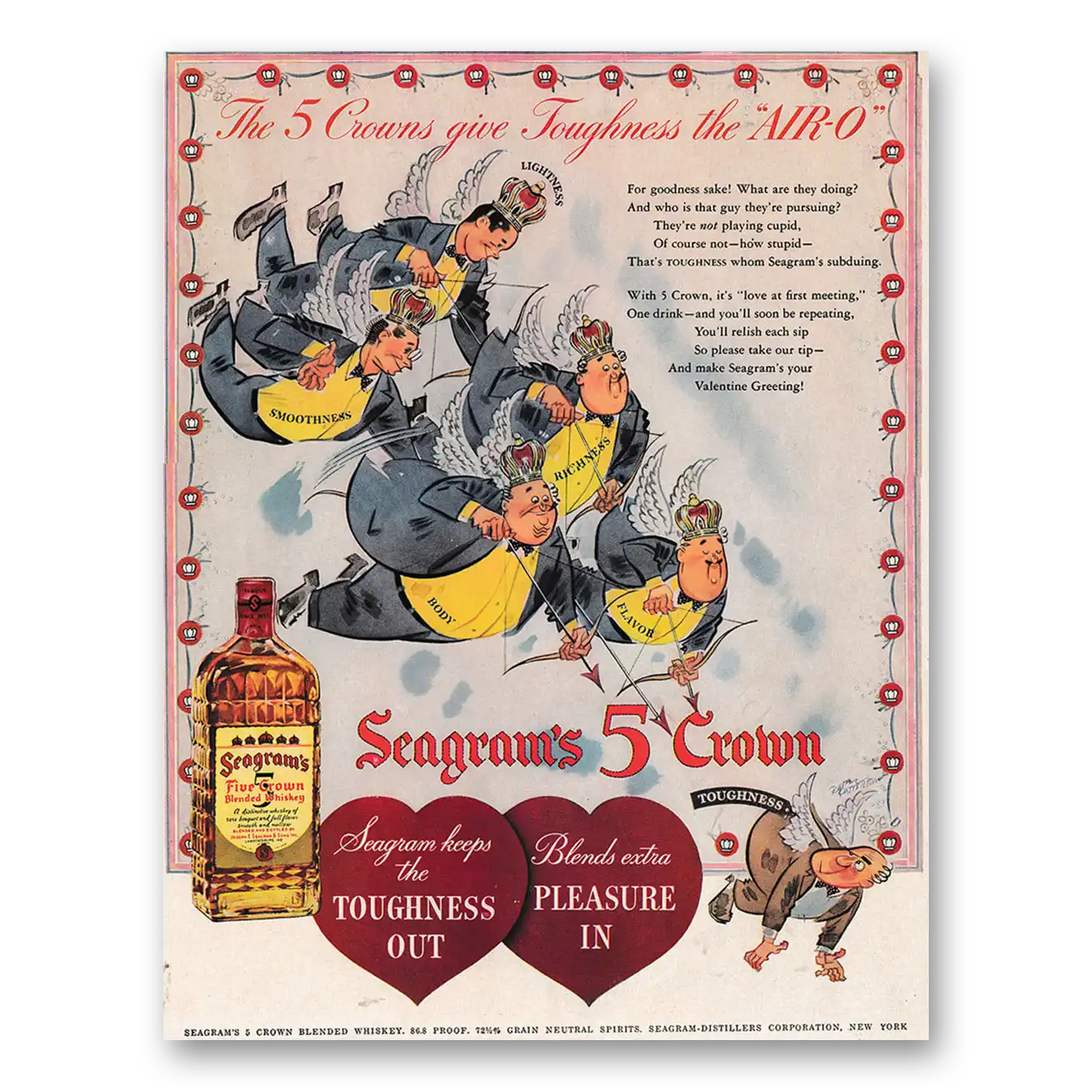 1942 Seagrams 5 Crown Whiskey Print Ad | Give Toughness