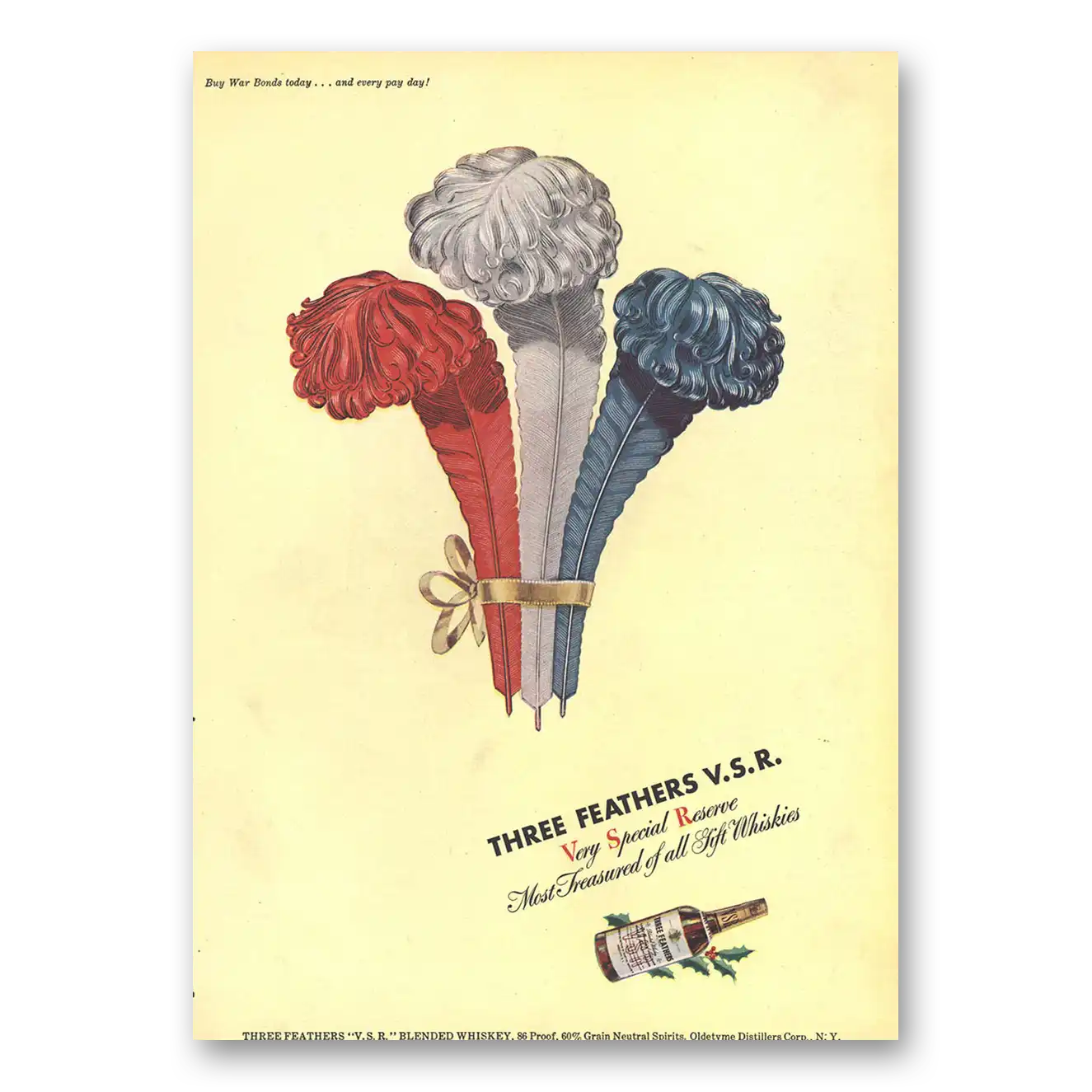 1942 Three Feathers Whiskey Print Ad | Special Reserve