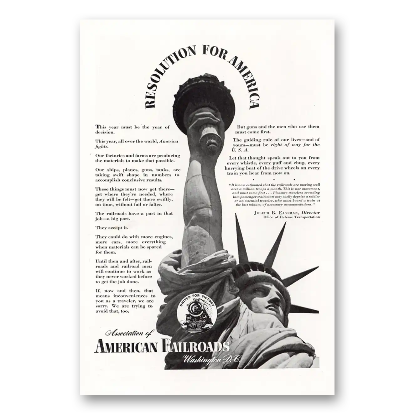 1943 Association of American Railroads Print Ad | Resolution America