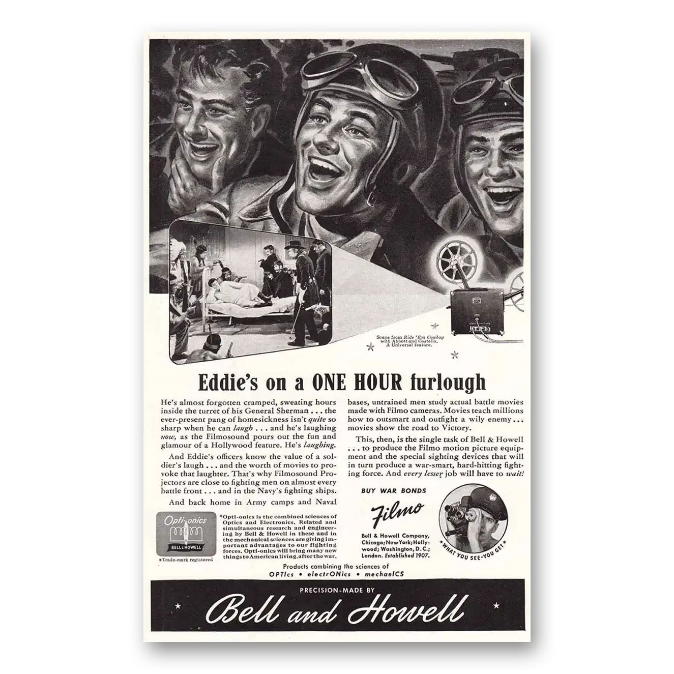1943 Filmo Camera Print Ad | Furlough