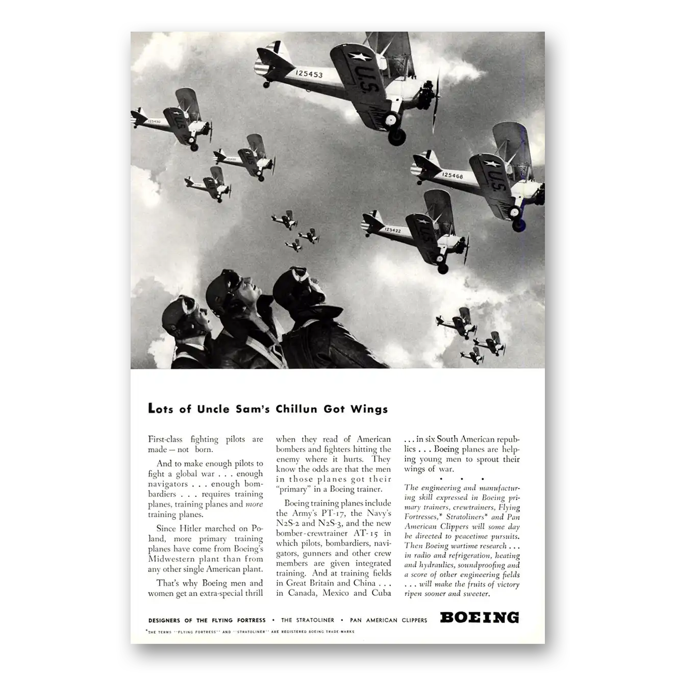 1943 Boeing Flying Fortress Print Ad | Uncle Sams