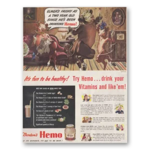 1943 Bordens Hemo Print Ad | Elmers Frisky