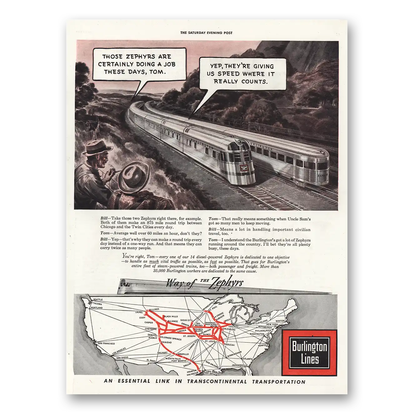 1943 Burlington Route Print Ad | Way Of The Zephyrs