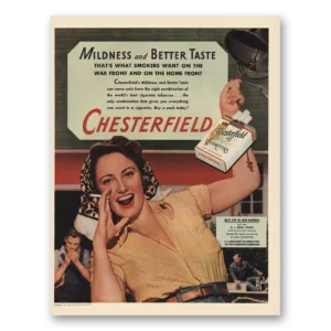 1943 Chesterfield Cigarettes Print Ad | Mildness And Better Taste