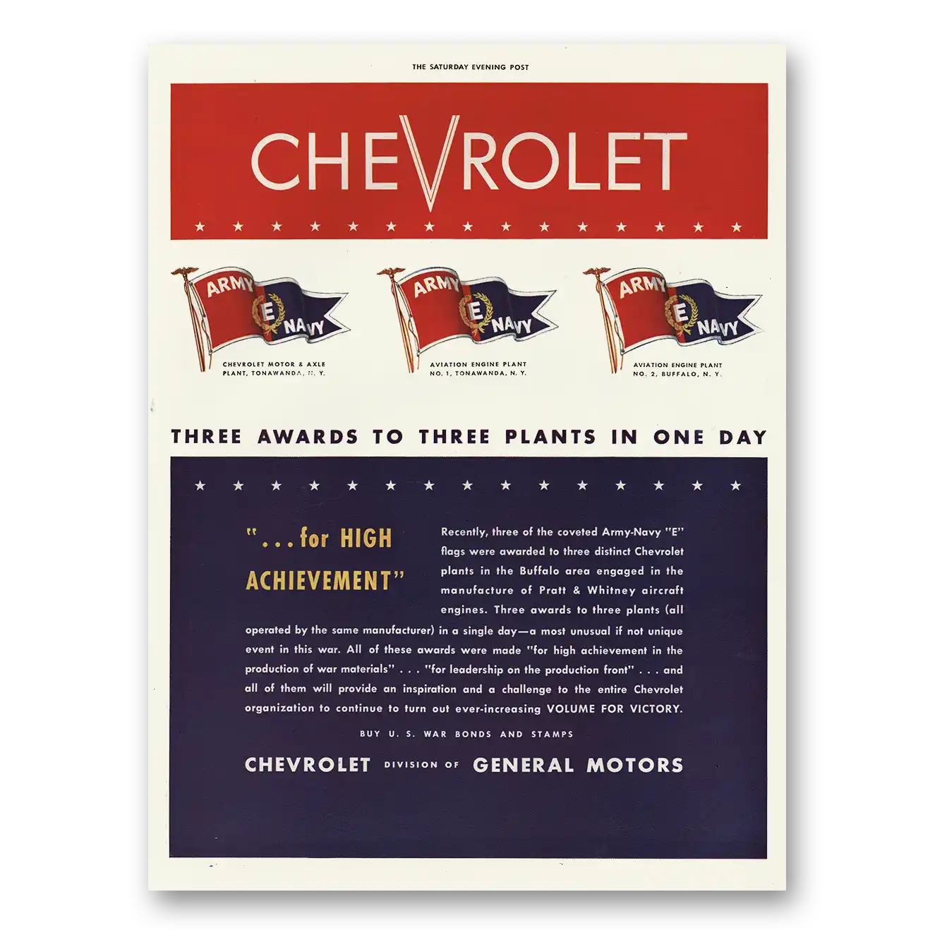 1943 Chevrolet Print Ad | Three Awards Army