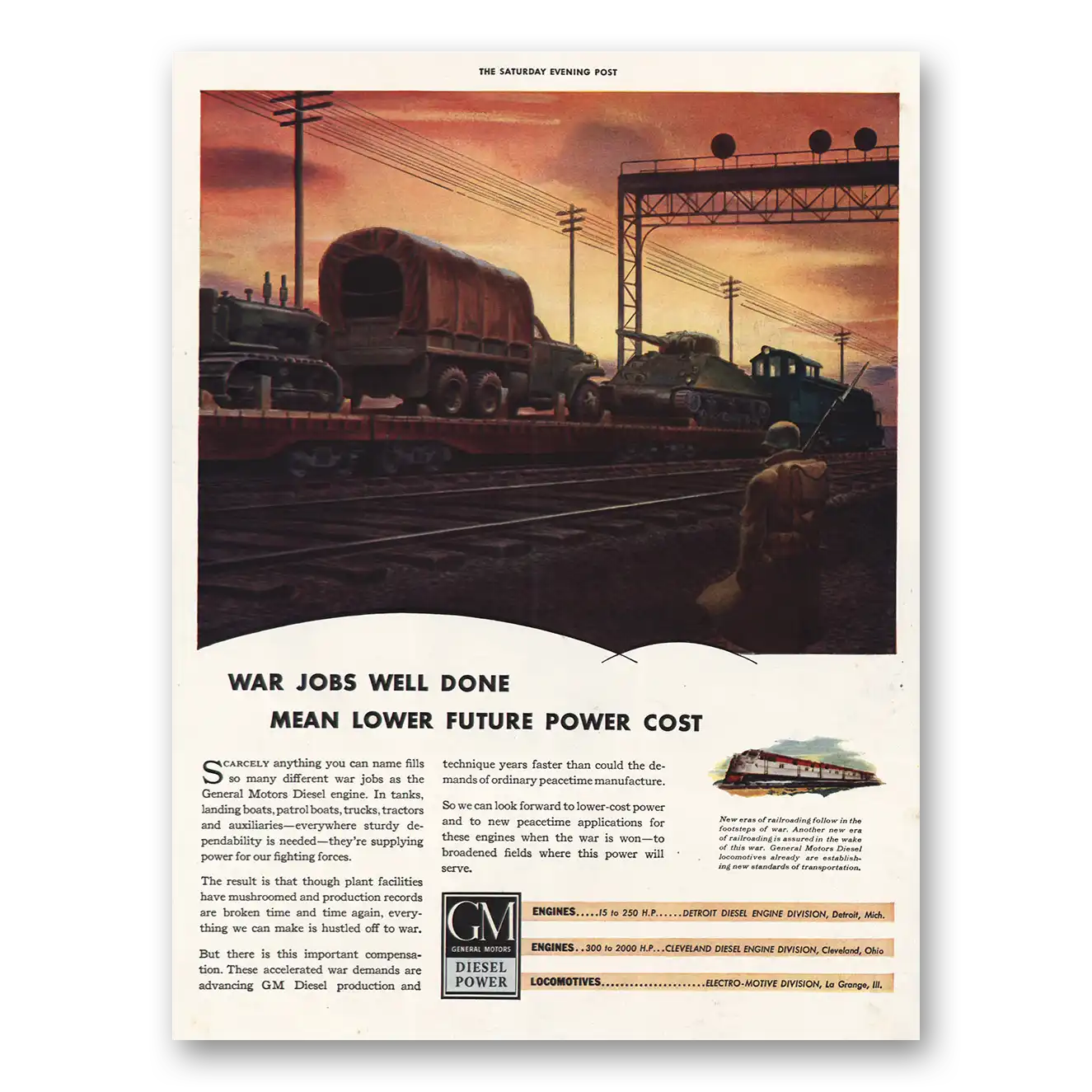 1943 GM Diesel Power Print Ad | War Jobs Well Done