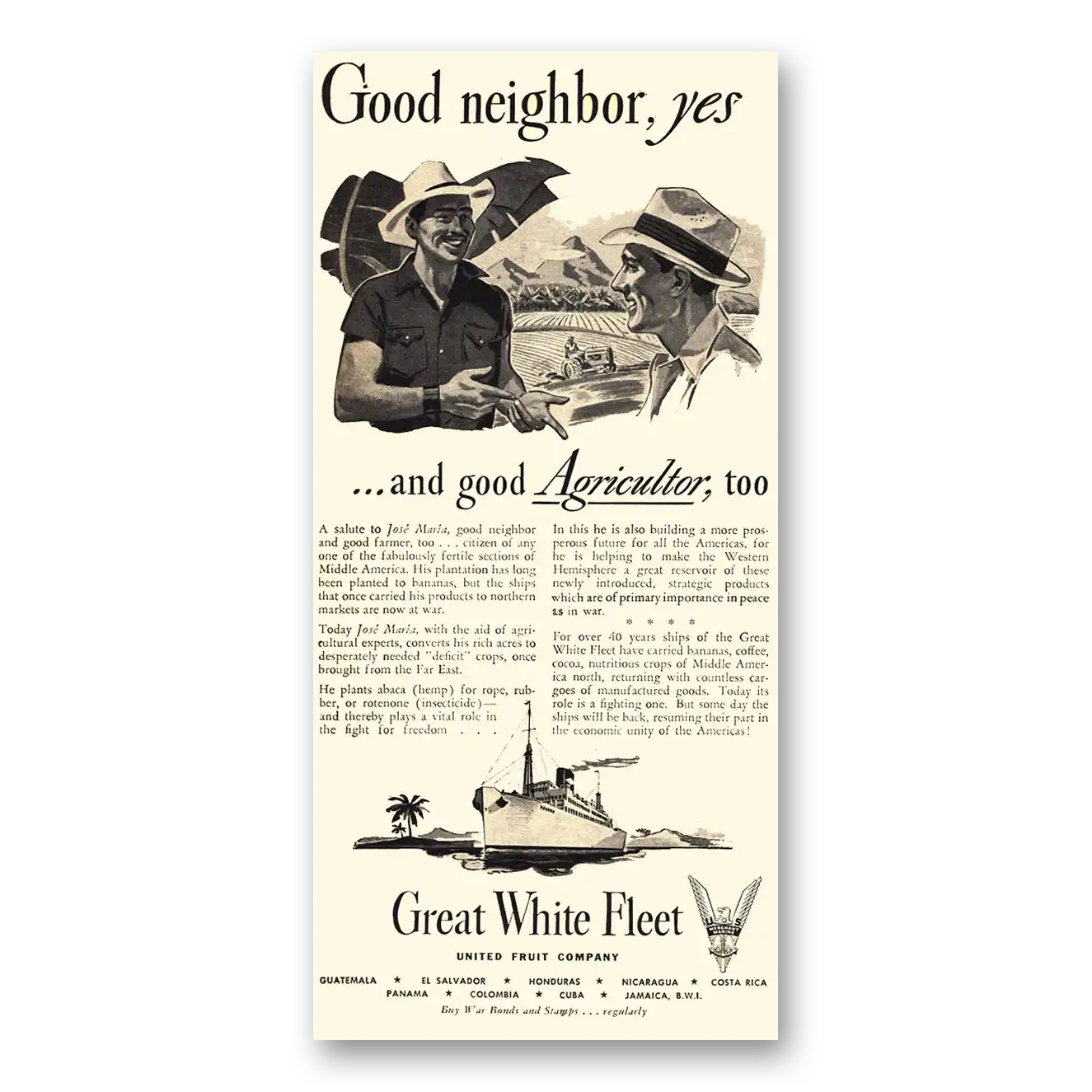 1943 Great White Fleet Print Ad | Good Neighbor