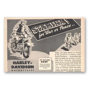 1943 Harley Davidson Print Ad | Stamina