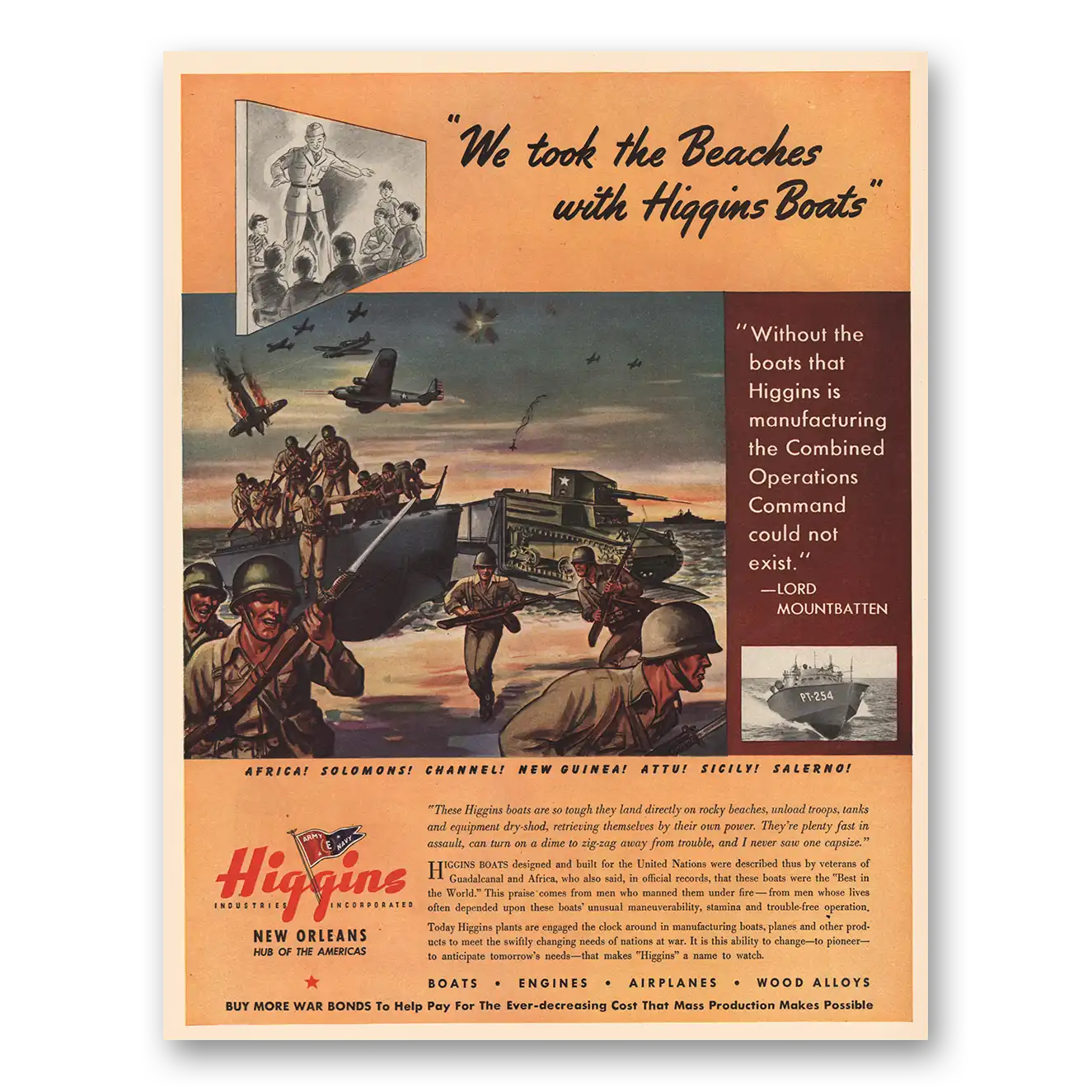 1943 Higgins Boats Print Ad | We Took The Beaches