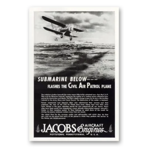 1943 Jacobs Aircraft Engines Print Ad | Submarine Below