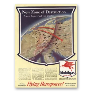 1943 Mobilgas Print Ad | New Zone Of Destruction