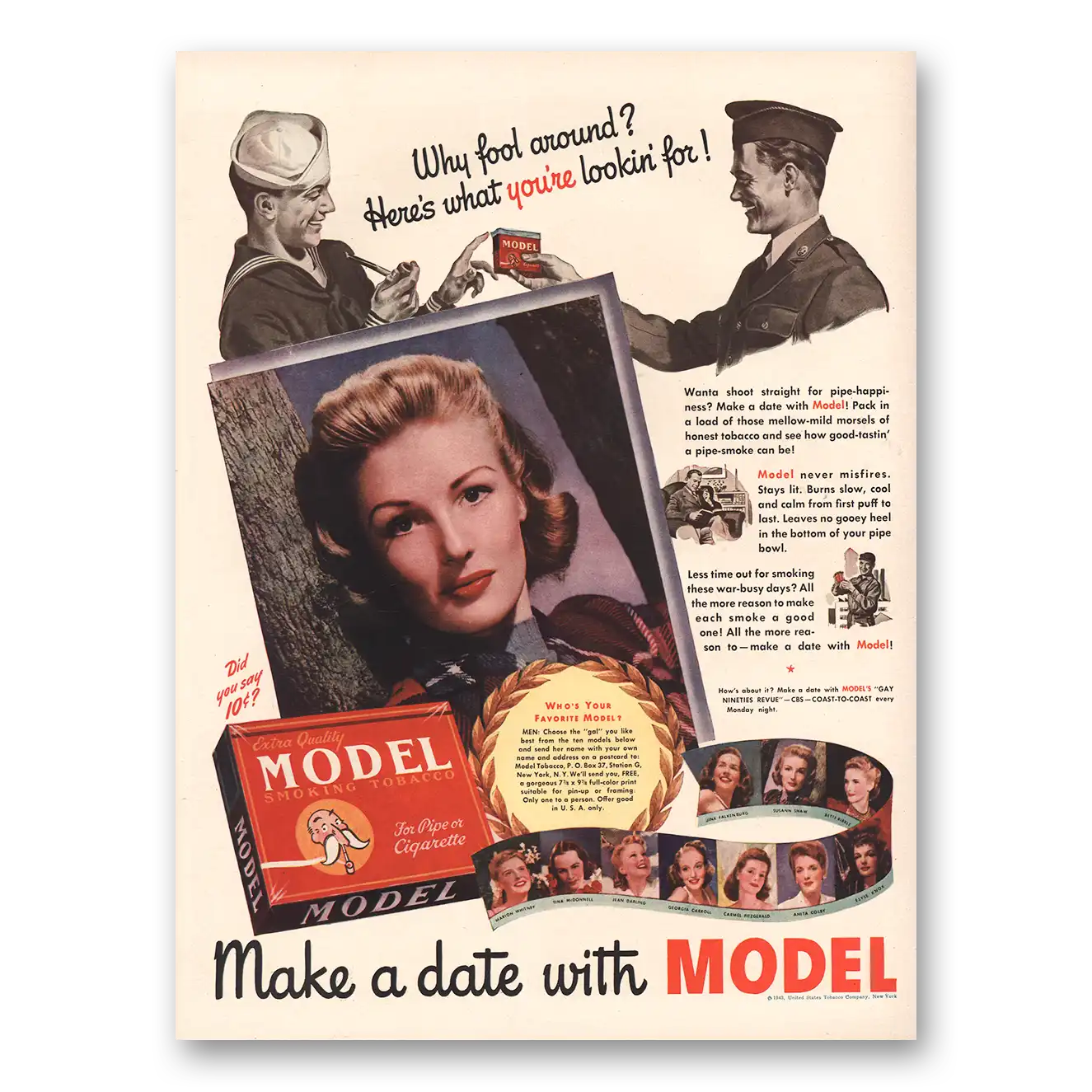 1943 Model Cigarettes Print Ad | Why Fool Around