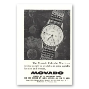1943 Movado Watch Print Ad | Calendar Watch