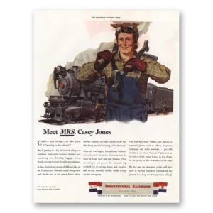 1943 Pennsylvania Railroad Print Ad | Meet Mrs Casey Jones